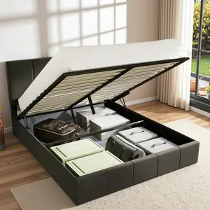 Velvet Upholstered Lift-Up Storage Bed Frame, Gas Lift Platform Base with Large Storage, No Box Spring Needed, Available in Full/King/Queen Size #SummerVibes