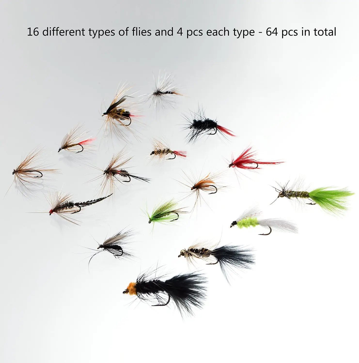 Fly Fishing Assorted Flies Kit, Pack of 64 pcs Including Dry and Wet Flies, Nymphs, Streamers, Terrestrials, Leeches and More, with Magnetic Fly Box