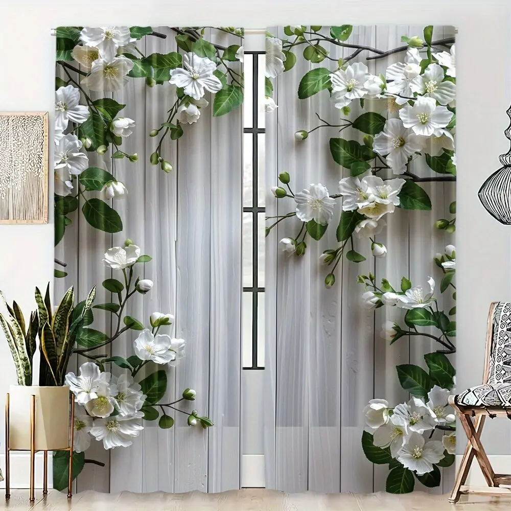 2 Piece Curtain Set Flower Leaf Print, Fresh Rustic Style, Perfect for Bedroom Natural Atmosphere Decoration Window Curtain