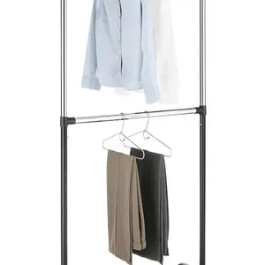 Adjustable 2-Rod Garment Rack Rolling Clothes Organizer Rack Laundry Room