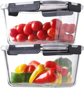 4 Pieces 63oz/8cup Large Glass Food Storage Containers with Lids, Meal Prep Containers, Airtight Bento Boxes with Leak Proof Locking (2 Containers + 2 Lids) - Microwave, Oven Safe Kitchen Silicone Utensils Reuse Transparent Set Bpa