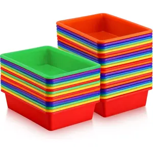 36 count Flat Storage Organizer Bins Letter Size Paper Tray Classroom Storage Plastic Art Trays Classroom Pencil Organizer Baskets for School Office Teacher Book Organization(Colorful)