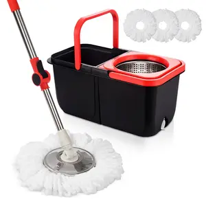 Collapsible Spin Mop & Bucket Set – Space-Saving Foldable Bucket with 360° Rotating Mop Head, Hands-Free Wringing, Microfiber Pads – Perfect for Home Floor Cleaning Adjustable Stainless