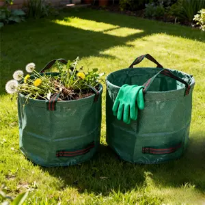 2Pcs 16 Gallon Yard Waste Bags, Reusable Heavy Duty Collapsible Garden Leaf Bags with Plastic Ring, Stand-Up Yard Waste Bin for Leaves, Lawn Debris & Grass Clippings (D18, H15 inch) - Tools & Hardware.