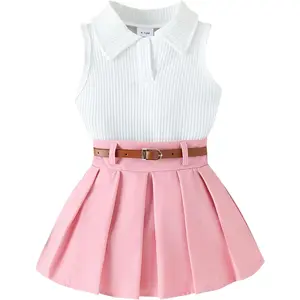 LAGKIYOJ Toddler Baby Girl Summer Clothes 1T 2T 3T 4T Ribbed Knit Tops Vest Mini Skirts Set 2Pcs Outfits