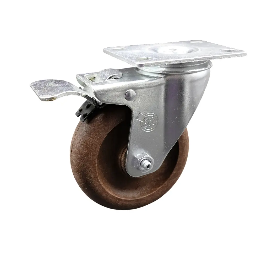 Service Caster SCC-TTL20S414-GFNSHT Industrial Heavy Duty Hardware Swivel Top Plate Caster, 4 in. Brown Lockable Wheels, High Temperature Glass Filled Nylon, Total Locking Brake