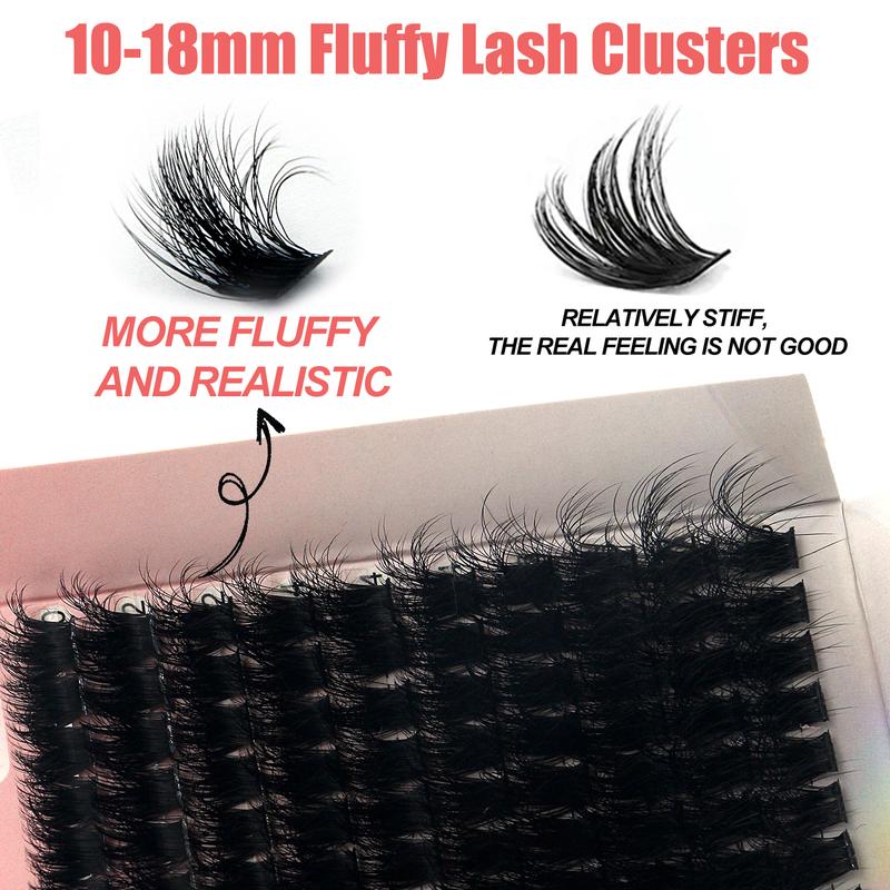 DIY Eyelash Extension Kit 120D/100D/80D Fluffy Cluster Lashes 0.07mm Ultra-Fine Natural Voluminous Lashes with Bond and Seal ，Lahes Glue, Tweezers,Lasshes Remover（9-16mm Multi-Length, Reusable, Beginner-Friendly）Home Use/Party/Daily Makeup Must-Have
