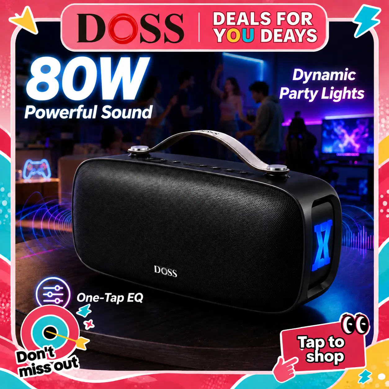 DOSS Extreme Boom Pro D300 Portable Bluetooth Party Bass Speaker