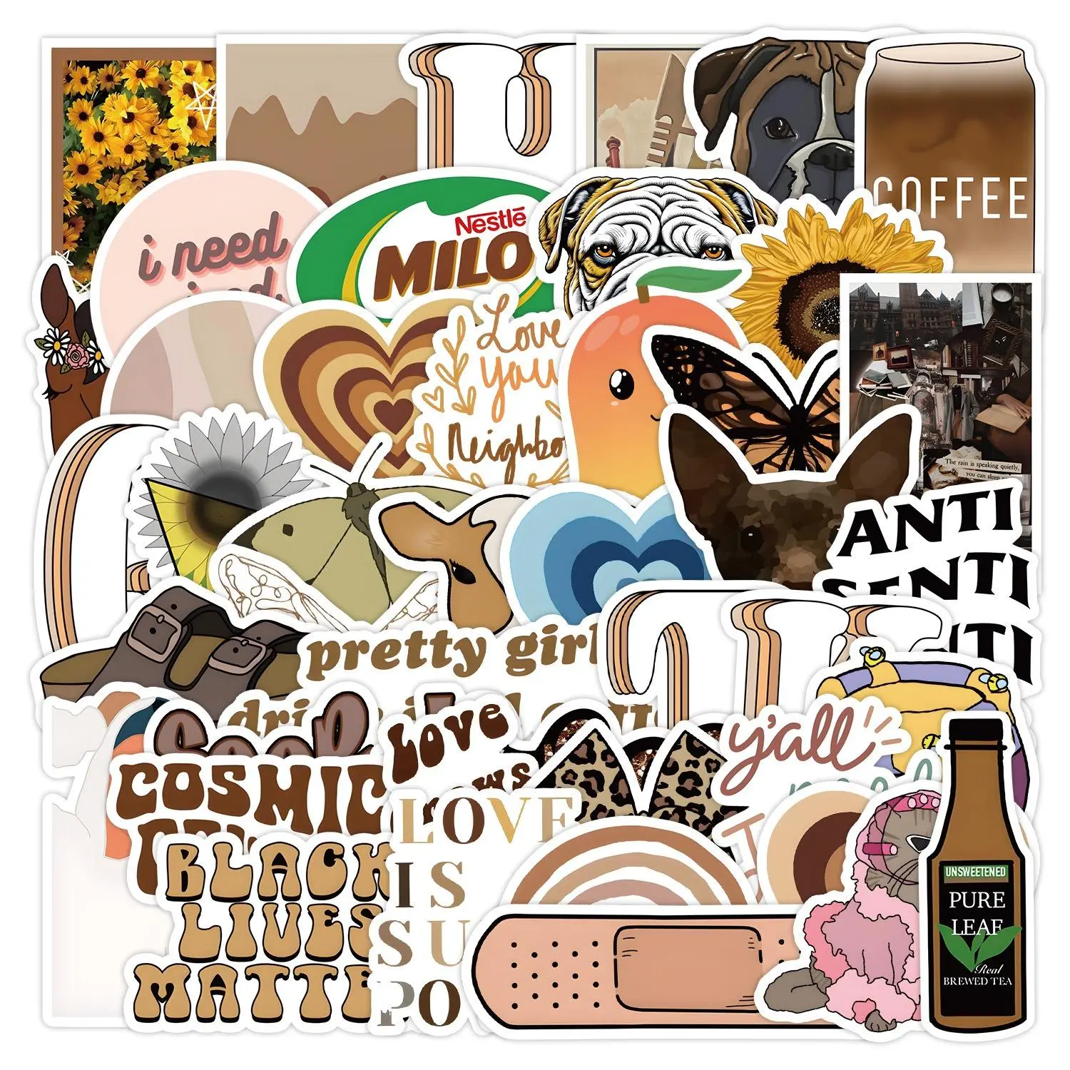 Cute Brown Series Graffiti Sticker, Self Adhesive Decorative Stickers, DIY Decals for Water Bottle, Laptop, Phone Case, Scrapbooking, Journal Making, Screen Protector