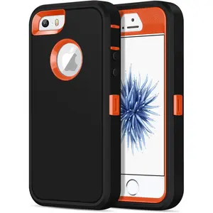 iPhone 5/ 5S/ SE 1st Generation (2016) Case Heavy Duty Rugged Shockproof Dual Layer Armor Protective Shell Sports Anti-scratches Non-slip Bumper Hybrid Back Cover Phone Cases, Black/Orange