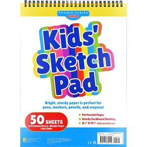 Studio Series Jr. Kids' Sketch Pad 8.5  11.5 Inches (50 Perforated Sheets of High Quality Paper. Acid-Free) -- Peter Pauper Press - Spiral