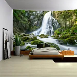 1 piece, mountain waterfall tapestry, large size photo background, bedroom aesthetic tapestry, suitable for bedroom office living room home decoration, with accessories