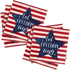 60 count Patriotic Watercolor Stars  Paper Napkins 6.5 x 6.5 Inches Disposable Paper Napkins Dessert Beverage Napkin for Decoupage Luncheon Napkin for Theme Party Wedding Birthday