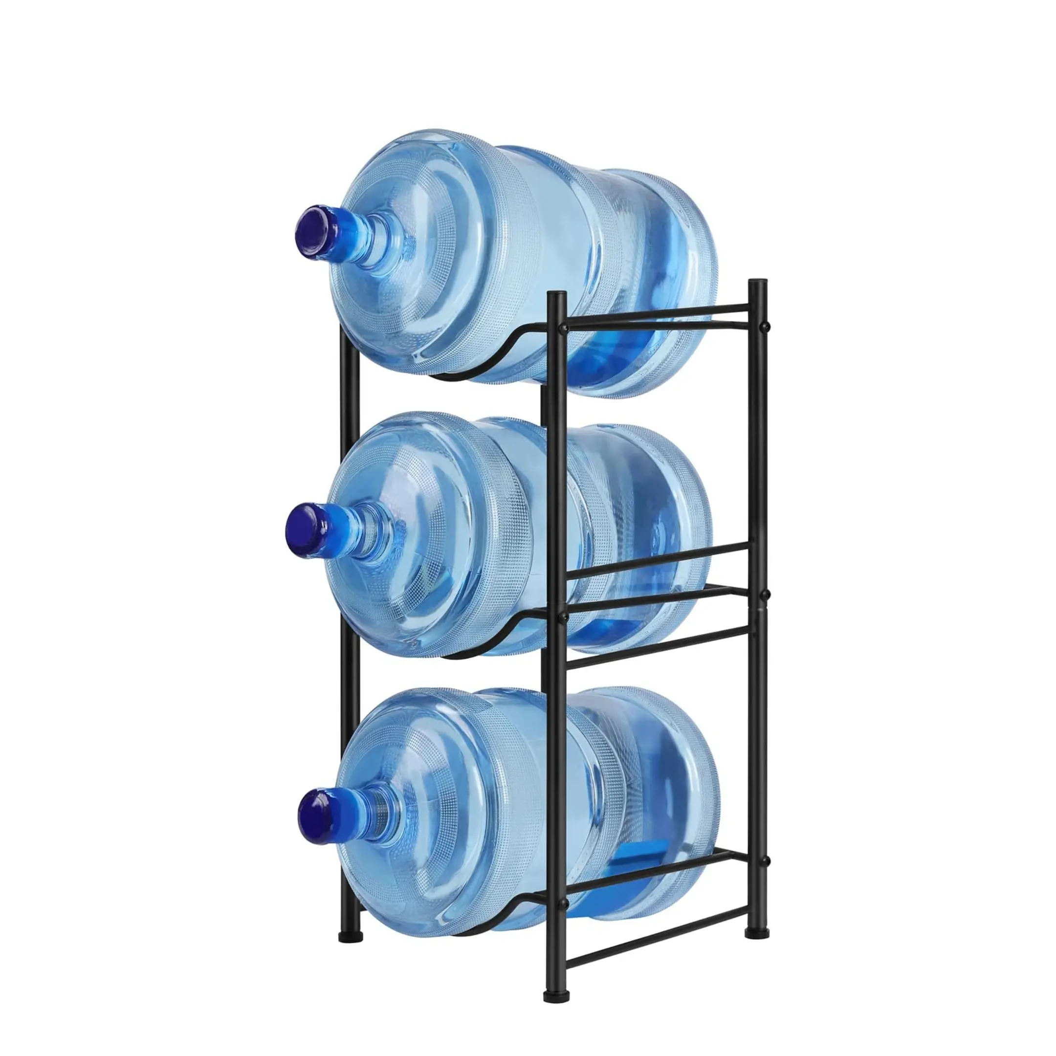 5 Gallon Water Bottle Storage Rack 3 Tier, Stackable Water Jug Holder Organizer, Space Saving Water Cooler Dispenser Stand for Home Office Kitchen, Black
