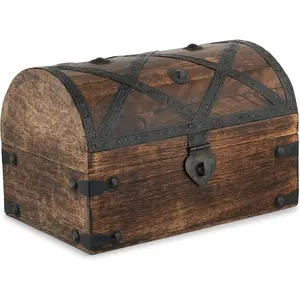 Wooden Treasure Chest Box - Pirate  Box, Antique  Memory Chest, Decorative Wooden Trinket Holder, Small  Organizer for , Collectibles &  Decor, 9x6 Inch