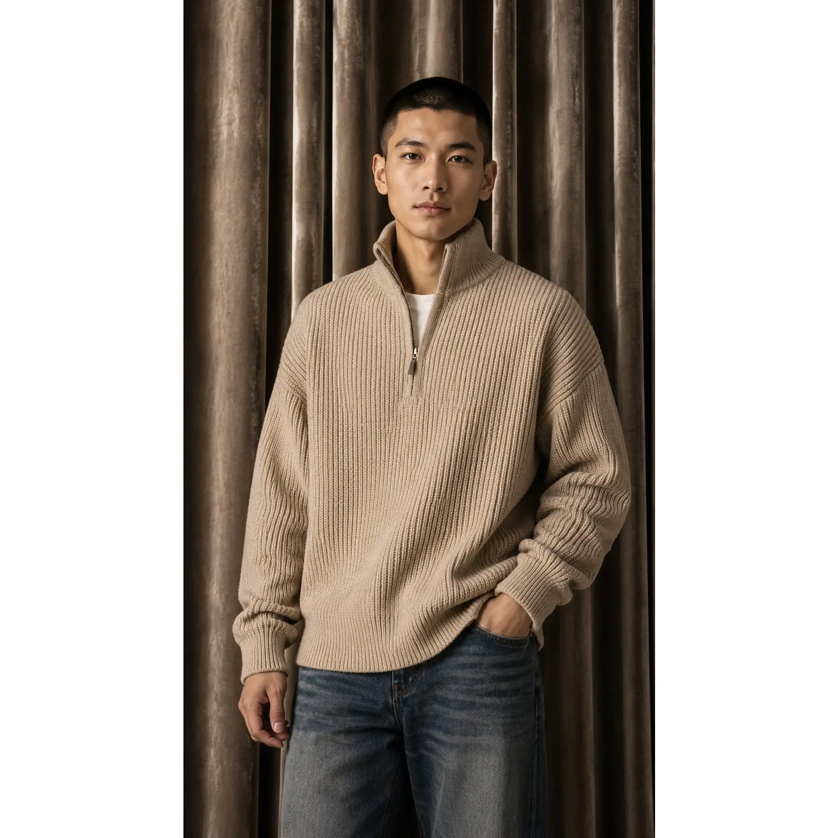 Heavyweight Knit Quarter-Zip Sweater