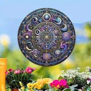 Zodiac Compass Window Cling - Reusable, Electrostatic Vinyl Decal for Home & Garden Decor, Sun Catcher, No-Glue PET Film Sticker for Windows, Doors, Cars, RVs - 9" Square Decorative Ornaments 9"*9"
