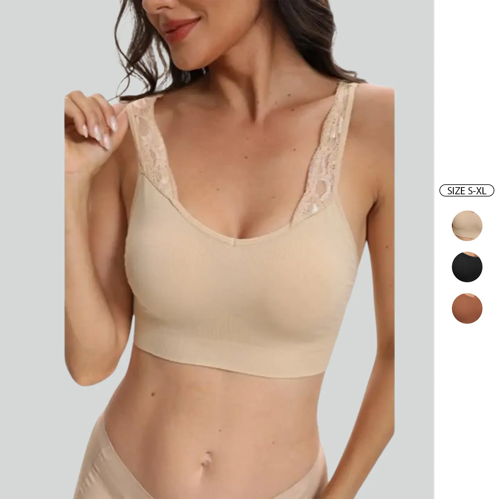 Imily Bela Womens Lace Trim Bralette Seamless Wireless Comfort Bra with Adjustable Straps