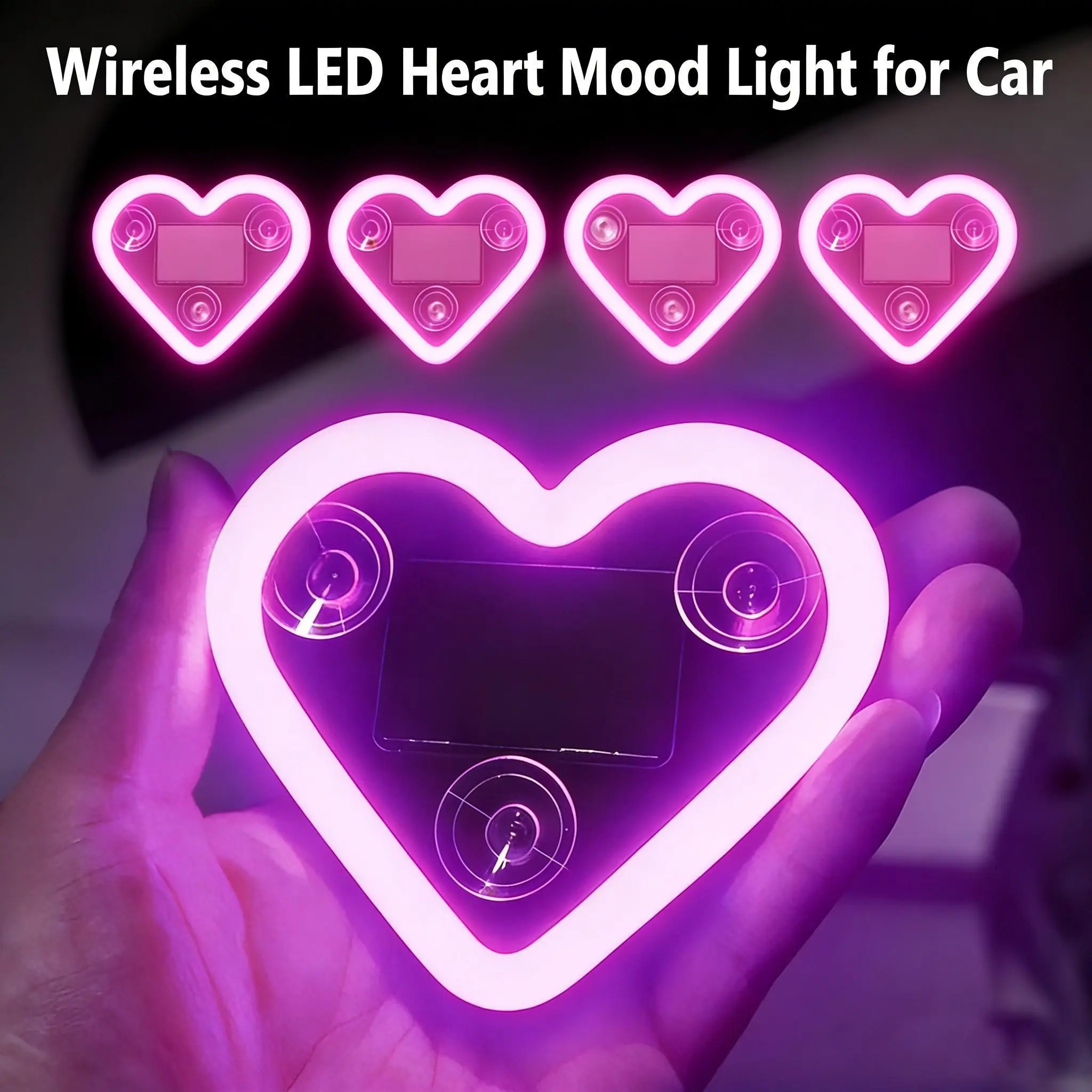 Car Interior LED Neon Light, Solar Powered Wireless Triangular & Heart Shape C-Pillar Atmosphere Lamp, Eco-Friendly Stylish Light Embellishments, Girly Automotive Decor Accessories