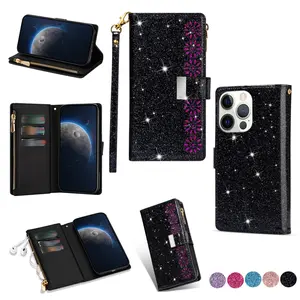 Glitter Phone Case with Card Slot, 1 Count Fashion Phone Protective Cover, Phone Accessory Compatible with iPhone 15 14 13 12 Pro Max Casing