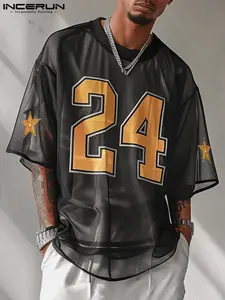 INCERUN Men's Fashion Casual Mesh Digital Print Short Sleeve T-Shirt, Summer Daily Wear, Comfortable and Stylish, Perfect for Everyday Use