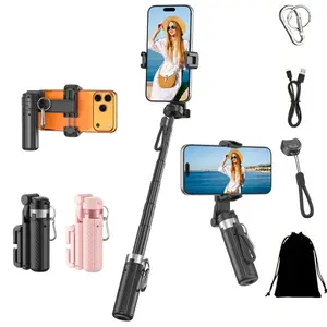 Pro 4-in-1 Selfie Stick Tripod, 25.5" Extendable Phone Stand with Wireless Remote, 360° Rotation, Compatible with All Smartphones, Compact Portable for Vlogging & Travel, Selfie Accessories