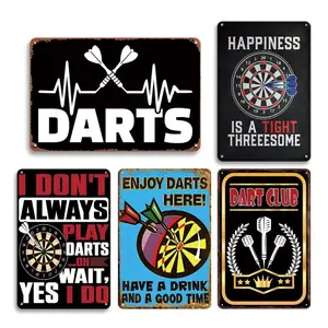 Dart Club Vintage Dart Decor Metal Tin Sign, 5 Counts/set UV Printed Iron Wall Decor, Novelty Decor, Multipurpose Wall Hanging Plaques Decorations for Bar, Office, Vintage Garage Signs