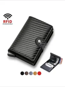 Men's Carbon Fiber RFID Blocking Magic Card Holder - Large-Capacity Double-Layer Design, Anti-Degaussing Protector for ID Cards & Credit Cards