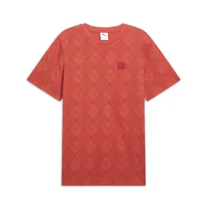 PUMA Mens Essentials Logomania Graphic Crew Neck Short Sleeve Casual Tops Casual - Red