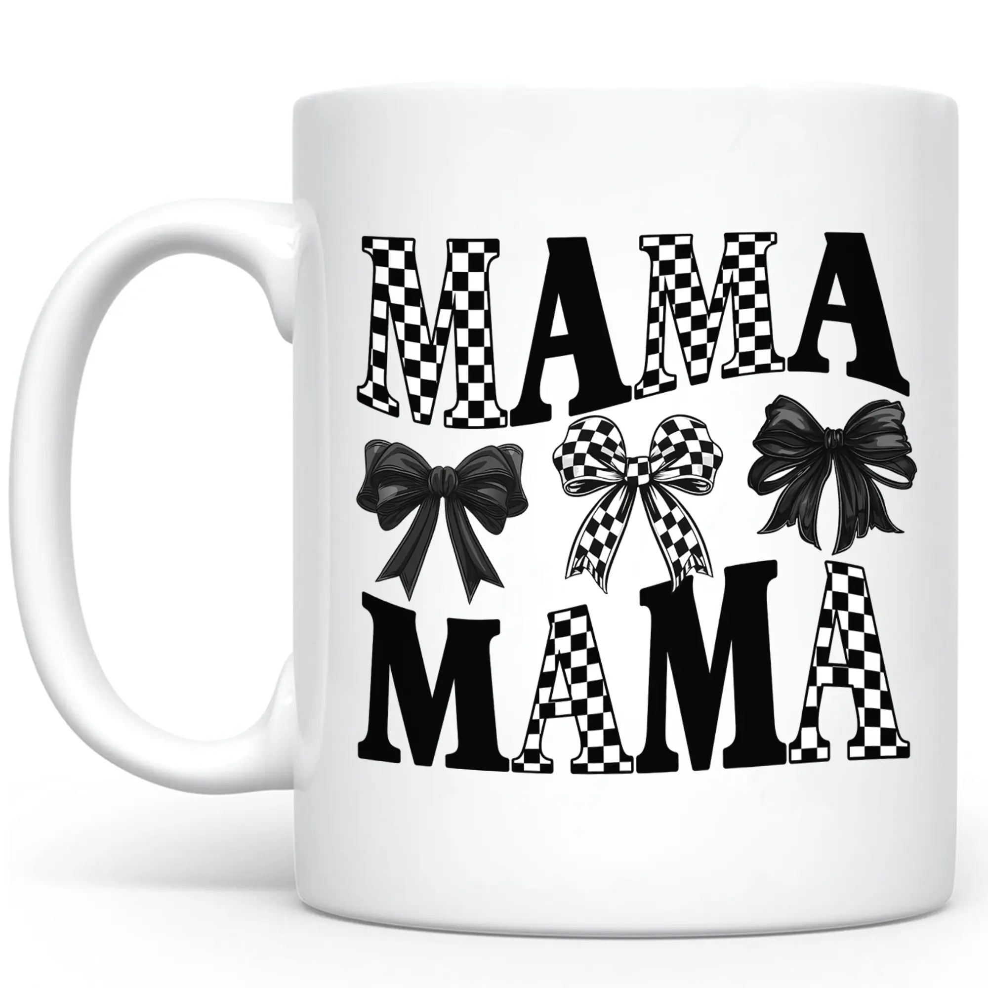Black Coquette Bow Mama Ceramic Mug, Checkered Mama Coffee Mug, Checkered Black Coquette Mom Ceramic Mug, Gift For Mom, Mother's Day Gift