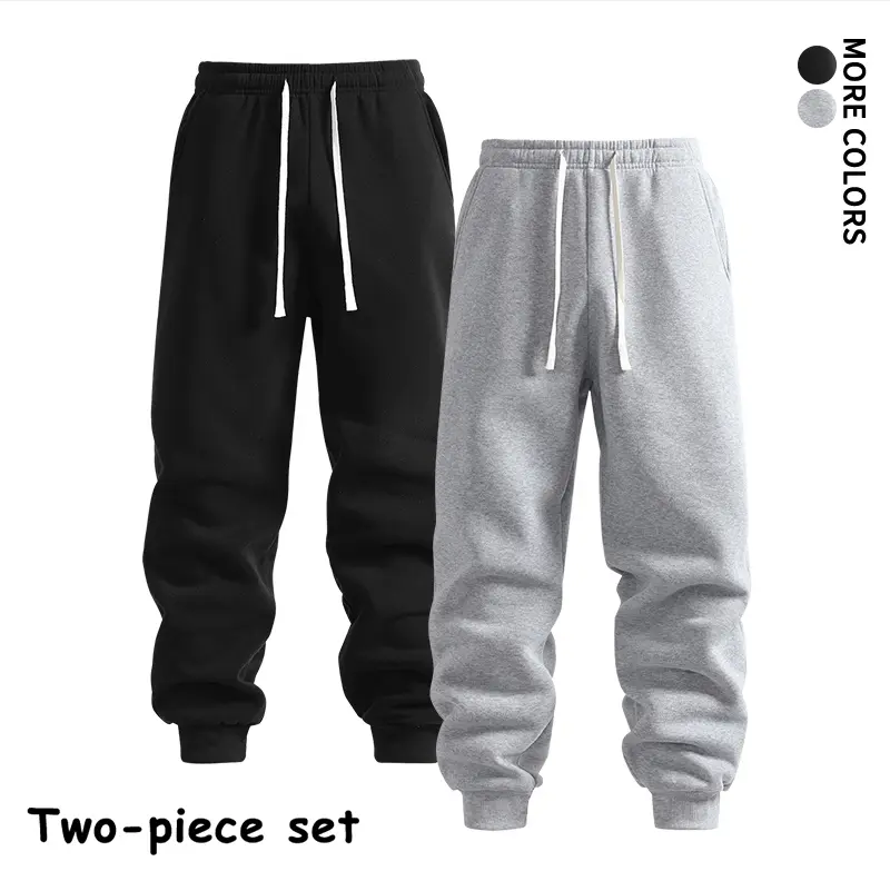 Men's #SohoChic 2-Pack Relax-Fit Essential Sweatpants, Adjustable Waist Cuffed Ankles Jogger Pants, Soft Drawstring Daily-Wear Trousers for Casual Office-Wear & Home-Lounge Time
