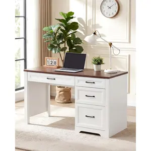 Farmhouse Executive Desk with Drawers | 47" Home Office Desk for Small Spaces, Wooden Computer Writing Desk for Bedroom, Easy Assembly