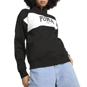 PUMA Womens Squad Mockneck Long Sleeve Quarter-Zip Sweater Casual - Black