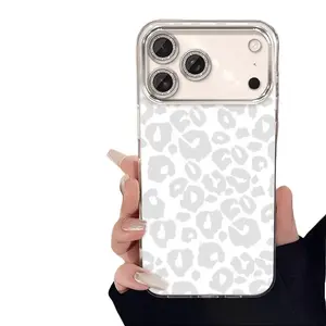 Gray White Leopard Print Phone Case for iPhone 11 12 13 14 15 16 17, Soft TPU Shockproof Anti-Scratch Cover Fit Pro Max/Plus/Air
