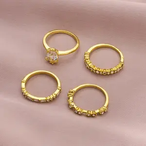 LunaStdla Dainty 4 Pcs Golden Ring Set - Layered Set for Women Girls, Modern Elegant Stackable Design, Suitable for Daily Wearing, Date, Weddings & Parties,Perfect Gift for Her