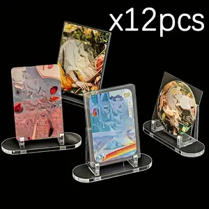 12pcs Card Display Storage Rack, Transparent Stand, Desktop Badge Holder, Business Card Holder, Poker Card Holder, Room Decoration, Card Desk Organizer, Card Tray
