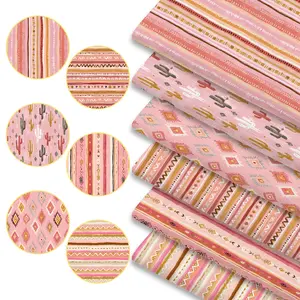 6pcs Macaron Pink Boho Fabric Bundles, 45cm*50cm/17.72in*19.69in Pastel Bohemian Pattern Fabric Squares for Quilting, Patchwork Sewing Material for Bedding, Tablecloth, Bags, Headbands, Pillowcases