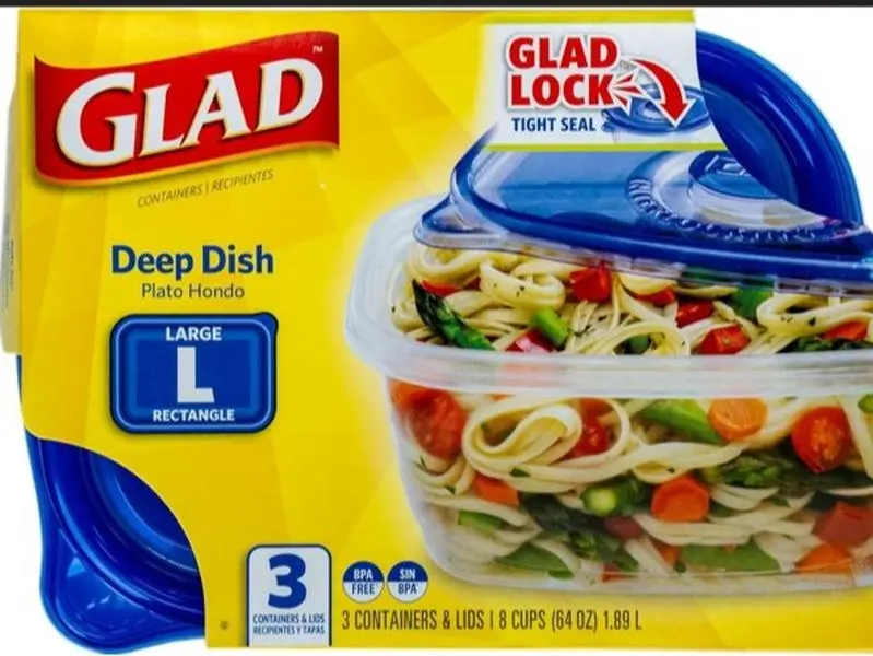 Glad GladWare Deep Dish Food Storage Containers with Lids, Large Rectangle BPA Free Plastic for Soups Salads and Meal Prep, Lock Tight Seal, Microwave Dishwasher Safe, 64 Oz, 3 Count