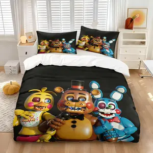 2/3Pcs F-Five Nights at Freddy's 2 Character Print Duvet Cover Set, Cartoon-Style Bedding Set, Available in Multiple Sizes, Perfect for Teenagers' and Children'S Bedroom Decor, A Great Gift for Fans, Bed Sets Supplies