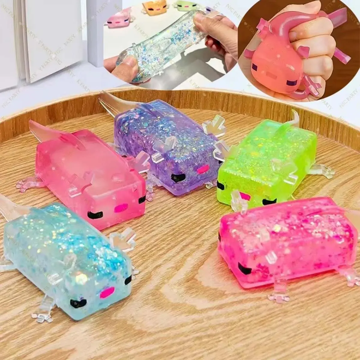 2-Pack Cute Axolotl Squishy Stress Relief Toys – 1 Chosen Color + 1 Random Color, Translucent Slow-Rising Squeeze Fidget Toys