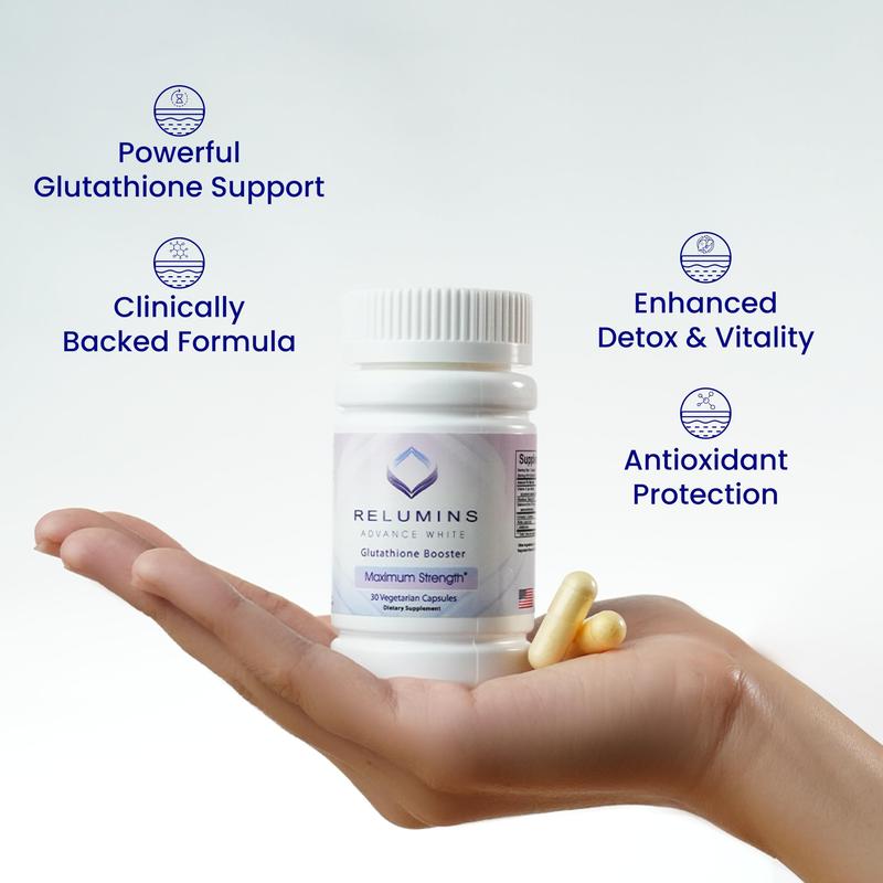 Relumins Advanced Glutathione Booster - Max Strength - 30 Vegetarian Capsules - Halal Certified - Supports Healthy Skin and Good Antioxidant Levels for Overall Wellness