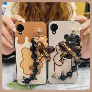 Waterproof cute Phone Case For Kyocera Digno BX2 soft case Dirt-resistant Cartoon silicone Simplicity Skin-friendly feel Bear bracelet Black pearl pendant Back Cover Anti-knock