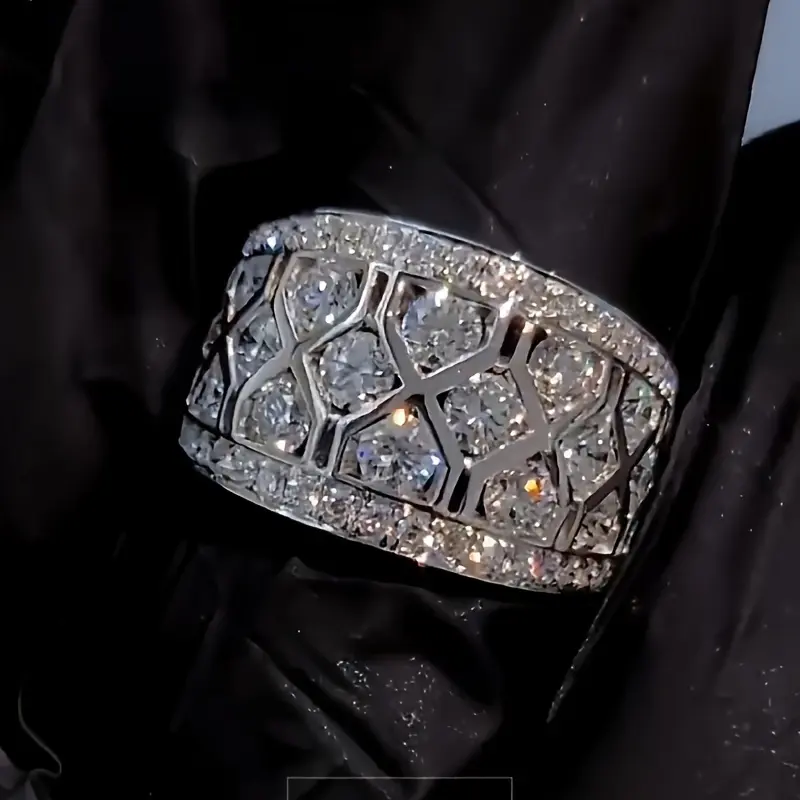 Women's Luxury Vintage Wide Band Round CZ Ring - Fashion Costume Jewelry, Ideal for Daily Wear & Anniversary Gifts, Rings for Women