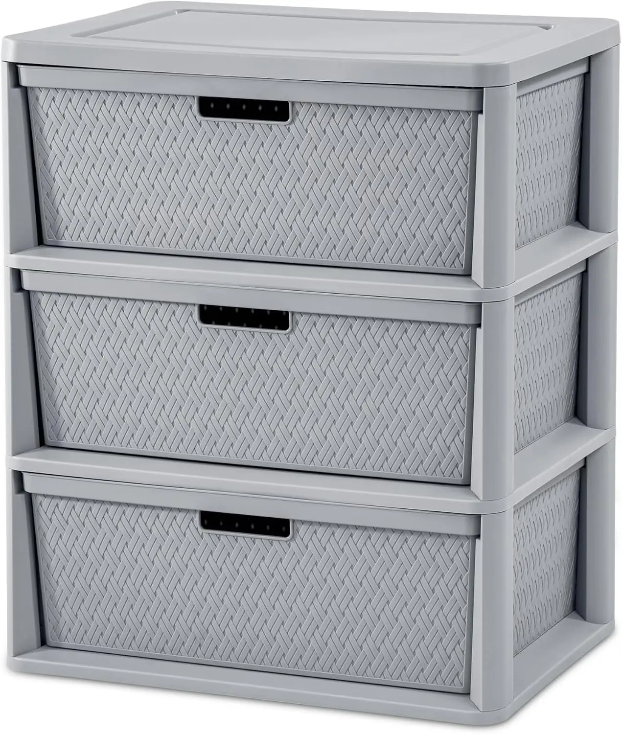 3 Drawer Plastic Storage, 3 Drawer Storage Organizer, and 3 Drawer Storage Cabinet Plastic – Wide Tower with Removable Decorative Bins, Easy to Assemble No Tools Needed, Gray