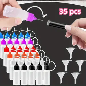 30pcs 10ml Needles Precision Tip Applicator, Translucent Glue Bottles and 6 Color Tips for DIY Quilling Craft, Acrylic Painting, with 5 Funnel