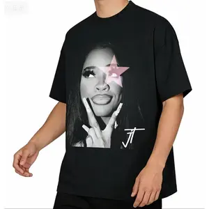JT Signature Pink#1 Hard Light Star Pattern T-Shirt, Retro Casual Round Neck Short Sleeve Tee for Women, Daily Summer Wear
