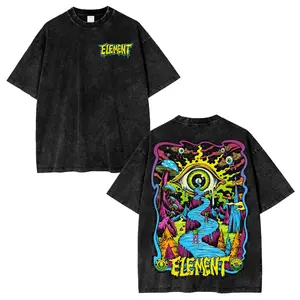 Unisex Relax Fit Washed Minimal Chest Element Horror Script Skate Graphic T Shirt Vintage Trippy Grunge Y2K Street Clothing Soft Breathable Cotton Top for Gym Road Trip Skate Park Casual Party Psychedelic Fan Holiday Present Wear