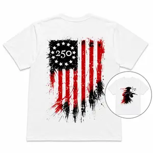 250 America Flag T-Shirt, Patriotic Distressed Soldier Graphic Tee Vintage USA 1776-2026, Patriotic Splatter Soldier Graphic Tee Military Freedom Vintage