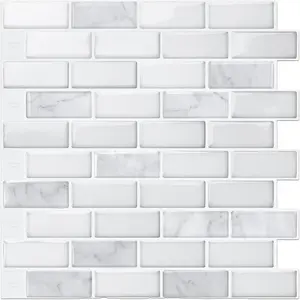 Peel and Stick Subway Tile Backsplash for, Vertical Strip, White Marble Tile, Waterproof Wall Sticker for &