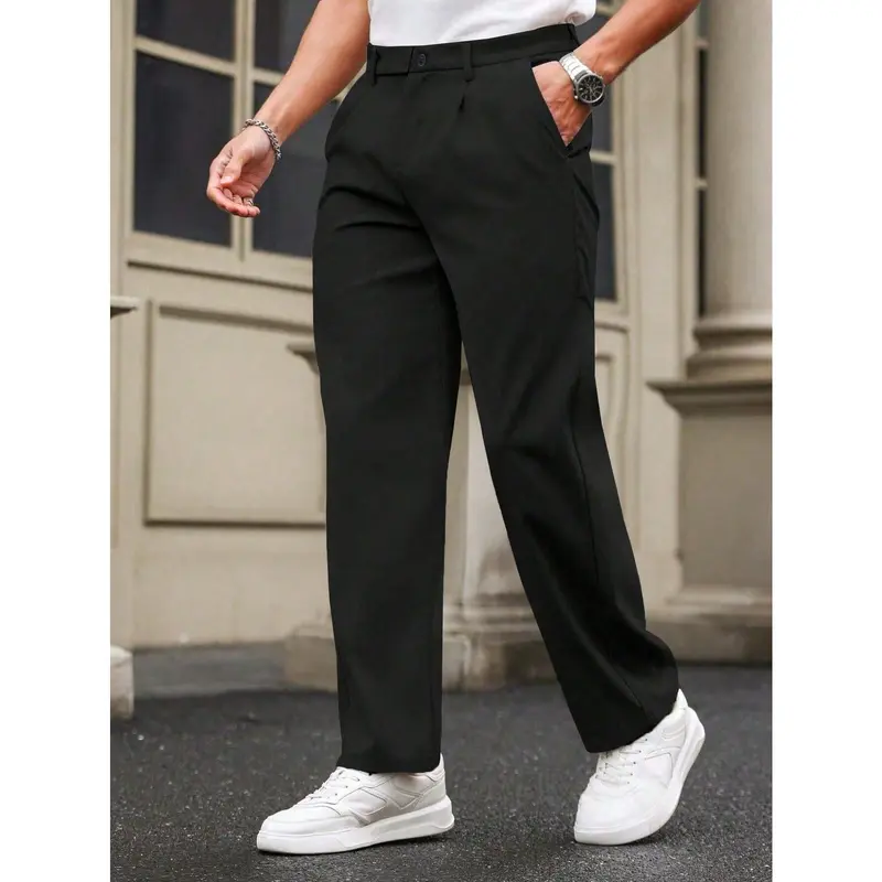 New Draped Straight Men Pants Fashion Business Loose CasualWide-Leg Suit Pants,Pleated Trousers With Pockets For Boyfriend Husband Men's Moisture Scent Wicking Golf Polo Shirt embroidery denim pant y2k vintage Black